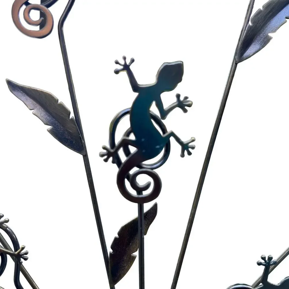 Bronze Tone Metal Gecko Lizard Multi Stem Photo Holder 11‎ in